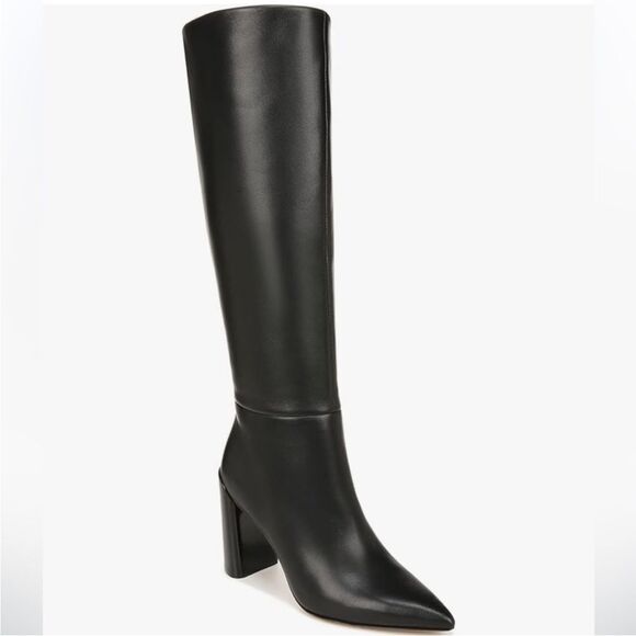 Vince Pilar Black Leather Knee Tall Boot Zip Block Stacked Heel 10M - Picture 1 of 3